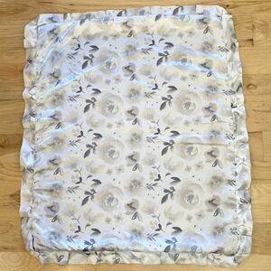 Minky Couture Infant Blanket Baby Grey Roses Satin Ruffle Edge Flowers 31"x36"